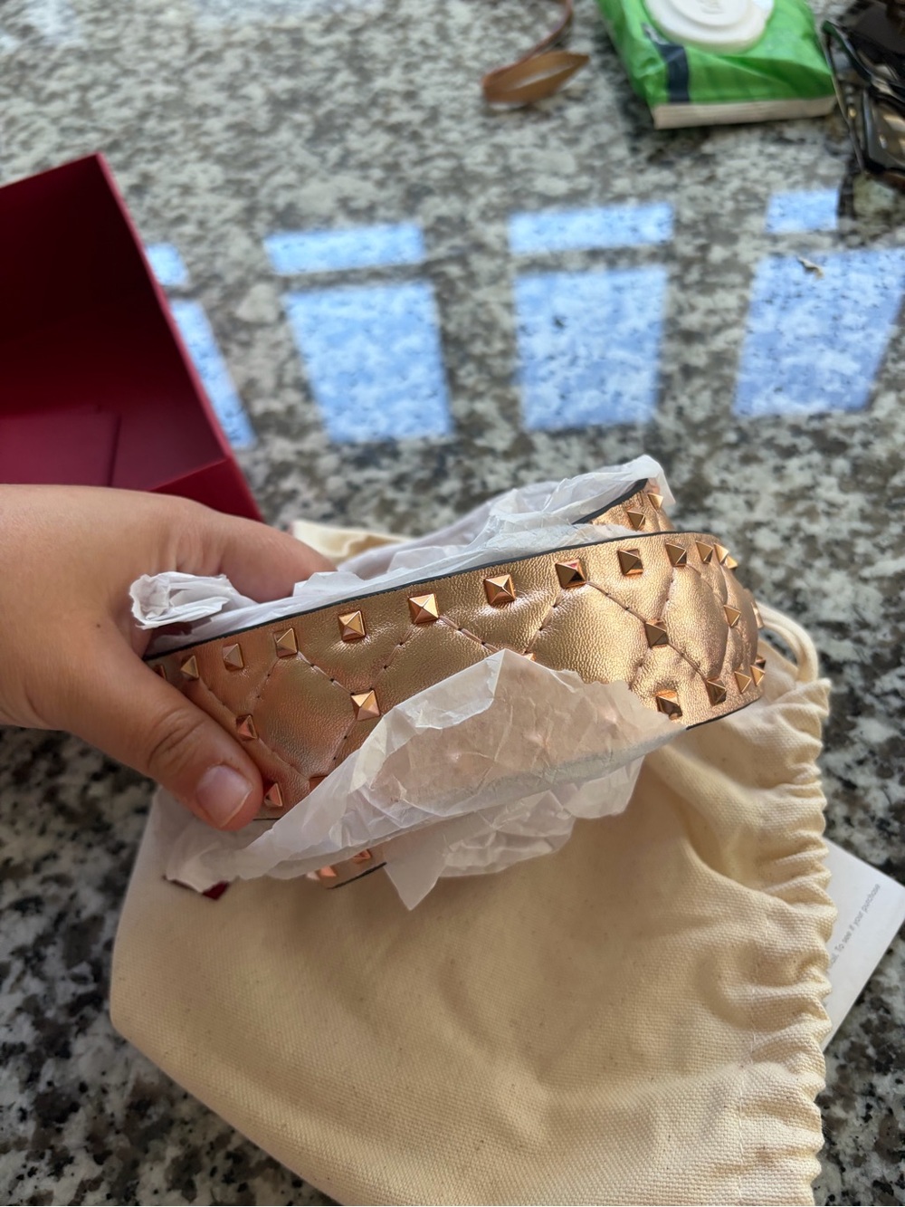 Valentino rockstud rose gold bag strap